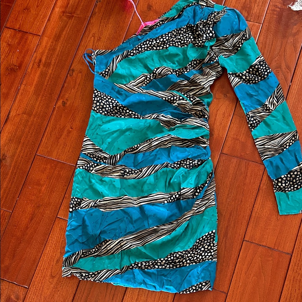 Emanuel Ungaro Blue and Black Long Sleeve Dress